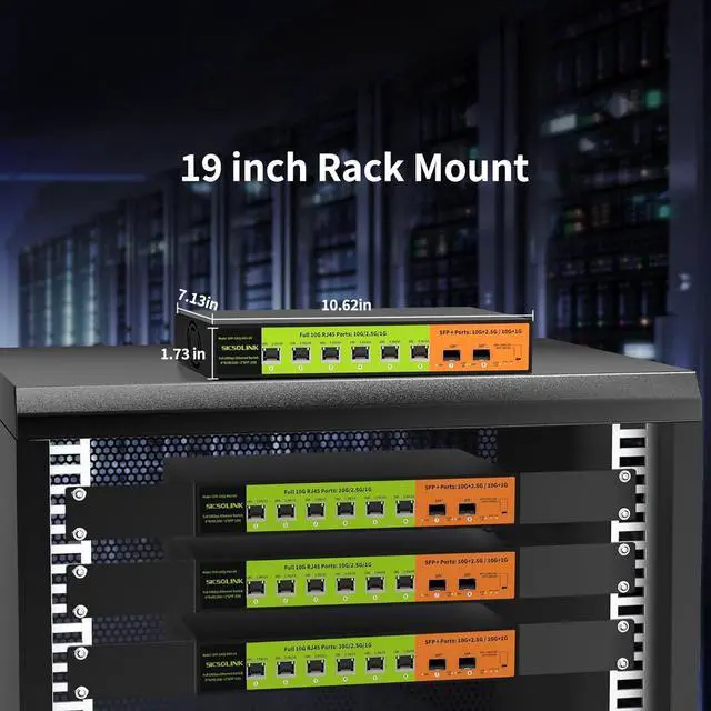 Alt view image 5 of 5 - 10GB Switch 8 Port Unmanaged with 6*10g RJ45 Ports, 2*10g SFP+ Ports,10Gbe Network Switch, Desktop or 19-inch Rack Mount, Silent Operation, Suitable for 10GB NAS, WiFi 7 Router and Gaming PC.