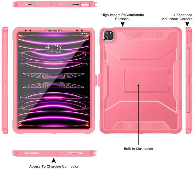 Alt view image 3 of 5 - Soke Case for iPad Pro 12.9 Inch 6th/5th/4th Generation(2022/2021/2020 Release), Rugged Shockproof Protective Cover with Built-in Kickstand for Apple iPad Pro 12.9 - Watermelon Pink