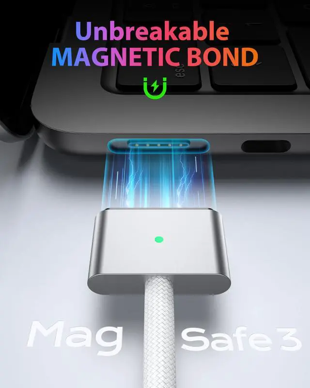 Alt view image 3 of 5 - Stouchi USB-C to Magnetic 3 Cable (6.6ft), 140W Fast Charging for MacBook Air (15''/13'' M4 2025, M3 2024, M2 2023, M2 2022), Pro (16"/14" 2024/2023/2021) White