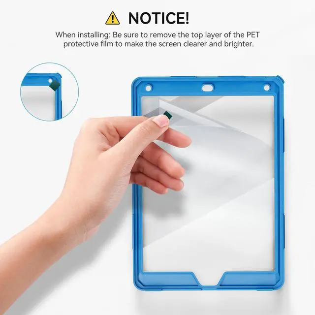 Alt view image 3 of 5 - Stweap Case for iPad 6th/5th Generation 9.7'' with Screen Protector Pencil Holder [360 Rotating Hand Strap] &Stand, Drop-Proof Case for iPad 6th/5th/ Air 2/ Pro 9.7 (Black&Sky Blue)