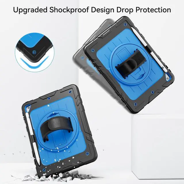 Alt view image 5 of 5 - Stweap Case for iPad 6th/5th Generation 9.7'' with Screen Protector Pencil Holder [360 Rotating Hand Strap] &Stand, Drop-Proof Case for iPad 6th/5th/ Air 2/ Pro 9.7 (Black&Sky Blue)