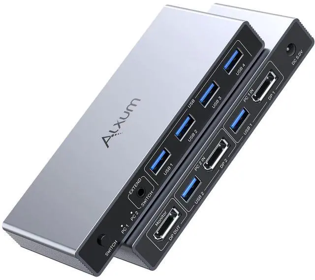 Main image of Alxum DP 1.4 KVM SwitchTwo Computers Sharing One Monitor,Two Mode Switching,8K 60Hz Ultra HD, 4 USB A 5Gbps for Keyboards,Mouse,USB Drives,External Hard Drives,with Desktop Controller&DC5V Adapter