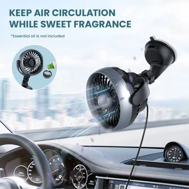 Alt view image 2 of 5 - Portable Car Fan with Strong Suction and 4 Speeds,USB Dashboard Cooling Air Wall Fan for Sedan SUV RV Auto Vehicles Home, Window, Windshield, Bathroom, 4.92ft Cord, 5V, Quiet, Bonus Aroma Function