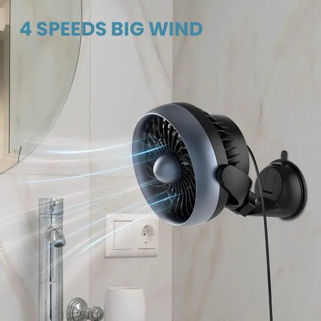 Alt view image 4 of 5 - Portable Car Fan with Strong Suction and 4 Speeds,USB Dashboard Cooling Air Wall Fan for Sedan SUV RV Auto Vehicles Home, Window, Windshield, Bathroom, 4.92ft Cord, 5V, Quiet, Bonus Aroma Function