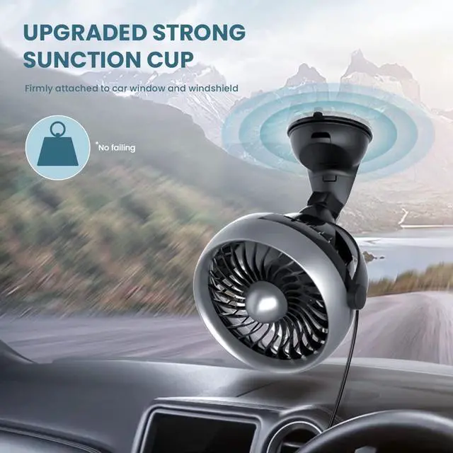 Alt view image 5 of 5 - Portable Car Fan with Strong Suction and 4 Speeds,USB Dashboard Cooling Air Wall Fan for Sedan SUV RV Auto Vehicles Home, Window, Windshield, Bathroom, 4.92ft Cord, 5V, Quiet, Bonus Aroma Function