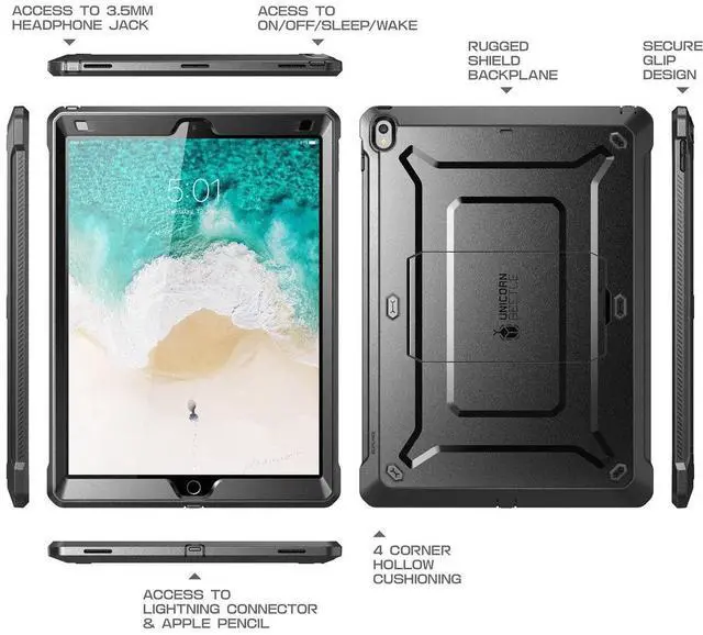 Alt view image 5 of 5 - SUPCASE Unicorn Beetle Pro Series Heavy Duty Full-Body Protective Rugged Case with Kickstand for 12.9-Inch Apple iPad Pro (2017 Release), Black