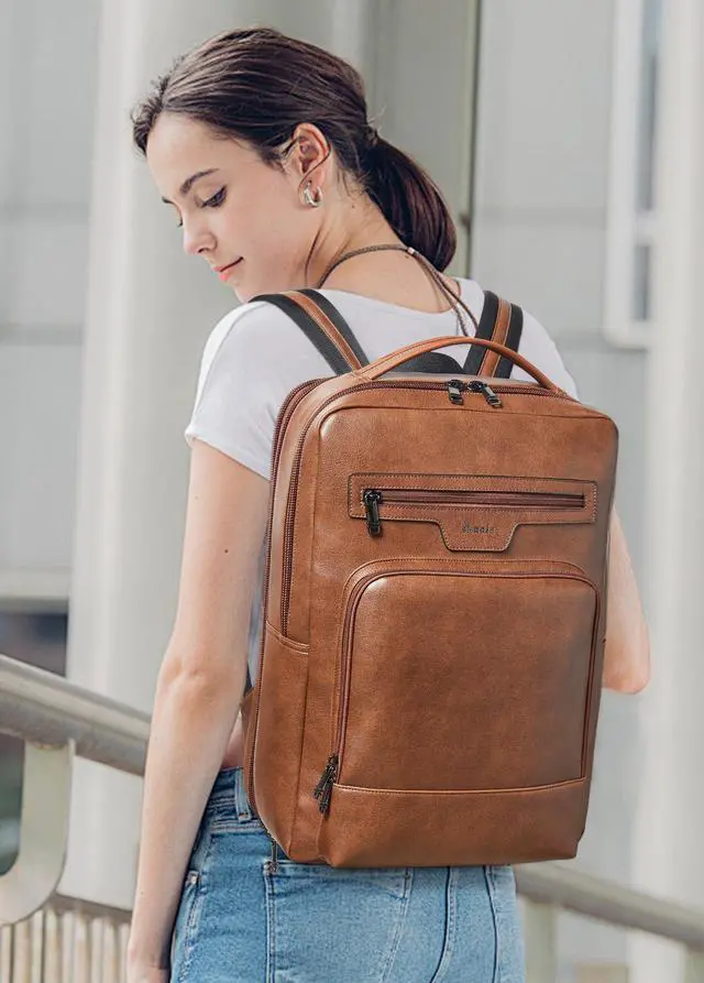 Main image of Shrrie Leather Laptop Backpack for Women and Men,28 L Travel Backpack Computer Bag Fits 16 inch Laptop,Expandable Casual Daypack with USB Port for Work Business Weekender College,Brown