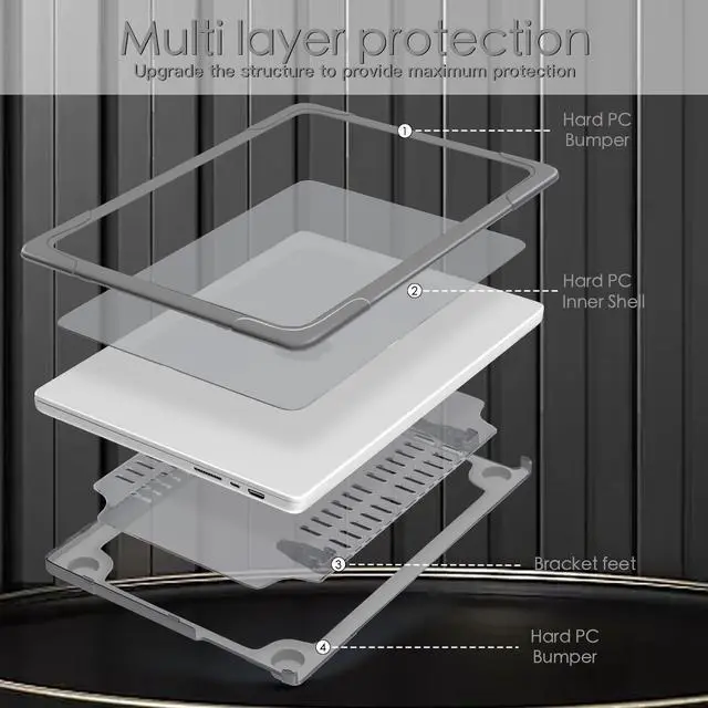 Alt view image 4 of 5 - Teryeefi [Durable] & [Heavy Duty] Foldable Kickstand Case for MacBook Pro 14 inch M4 M3 M2 M1 Pro Max Chip 2025 2024 2023 2021 Released, Shockproof Anti-Scratch and Anti-Fingerprint Hard Shell, Grey