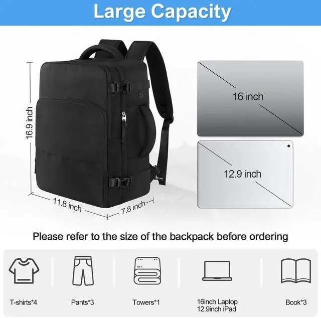 Alt view image 5 of 5 - Sinaliy Travel Backpack for Men Women, Personal Item Travel Bag with Multi-Pockets, Airline Approved Carry on Backpack Fits 16inch Laptop, Waterproof Casual Backpack for College,Travel, Work