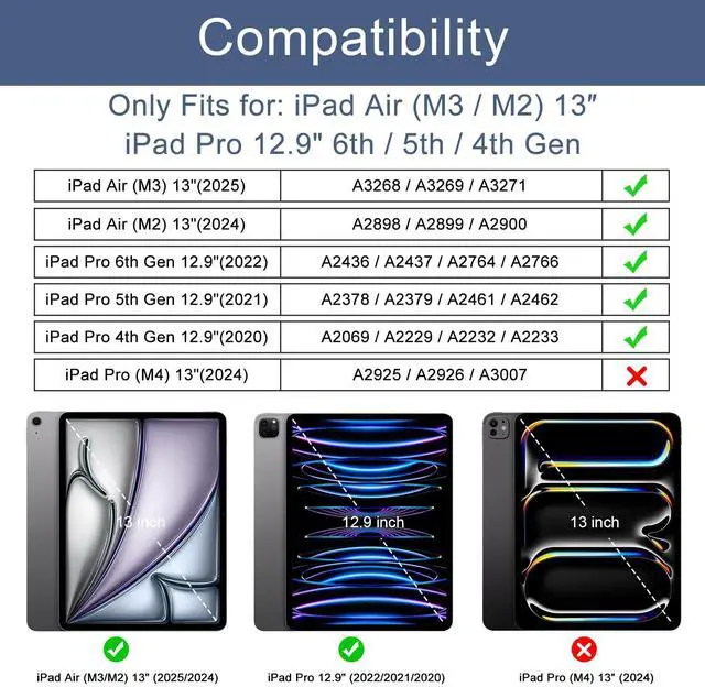 Alt view image 2 of 5 - Soke Case for iPad Air 13 Inch (M3/M2,2025-2024), iPad Pro 12.9" 6th/5th Generation with Pencil Holder(2021 2022 Release)-[Apple Pencil Charging + Auto Wake/Sleep] Soft Back Cover, Book Blue