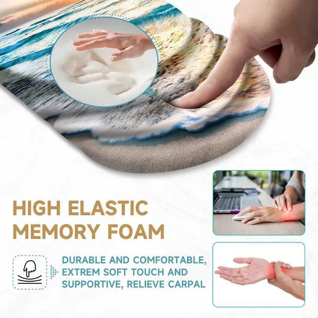 Alt view image 2 of 5 - Ergonomic Mouse Pad with Wrist Rest Support,Non-Slip PU Base,Massage for Carpal Tunnel Pain Relief,Memory Foam Mousepad for Home,Office,Work(Beach)