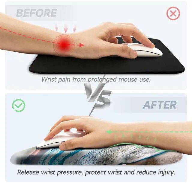 Alt view image 3 of 5 - Ergonomic Mouse Pad with Wrist Rest Support,Non-Slip PU Base,Massage for Carpal Tunnel Pain Relief,Memory Foam Mousepad for Home,Office,Work(Beach)