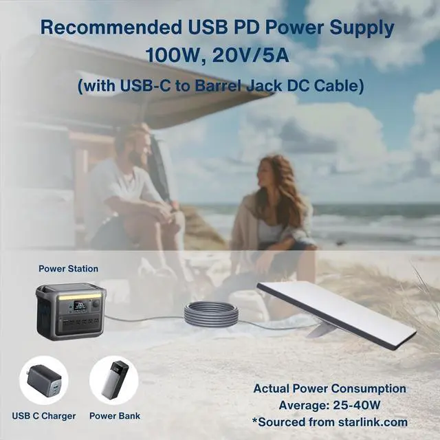 Alt view image 2 of 5 - Steinwhale DC to USB-C Power Cable with LED for Starlink Mini 3M/10FT, Support PD 100W 20V/5A Input, 19AWG Cord & Waterproof Barrel Jack, Compatible with USB-C PD Power Bank Charger Power Supply