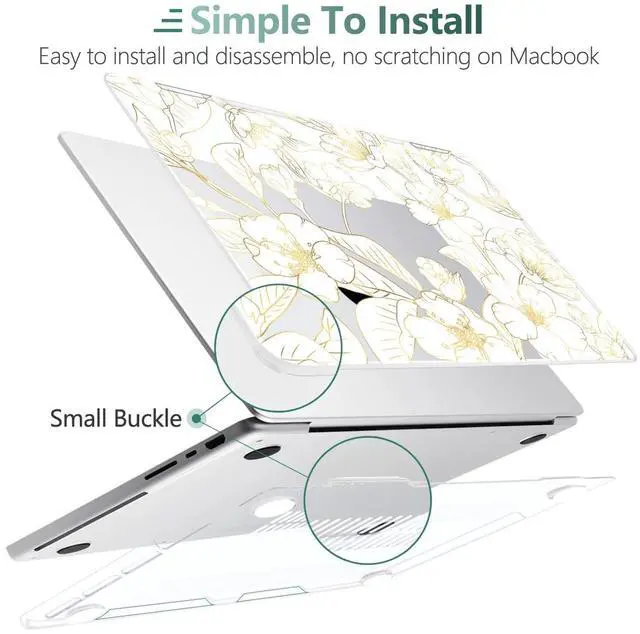 Alt view image 4 of 5 - TWOLSKOO Case for MacBook Pro 14 inch M4 M3 M2 M1 (2025-2021) A3112 A3185 A3401 A2918 A2992 A2779 A2442, Plastic Hard Shell & Keyboard Cover & Type C Adapter & Screen Protector, Gold Cherry Blossom