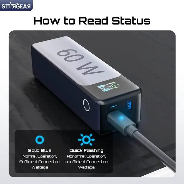Alt view image 2 of 5 - STARGEAR Starlink Mini Cable 6.5FT, 16AWG Starlink Cable with Indicator Light 140W USB C to DC, Accessories for Starlink Work with 60W+ PD Source, Compatible with 28V PPS 20V PD Protocols