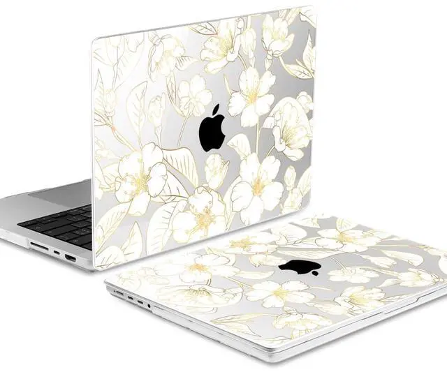 Alt view image 5 of 5 - TWOLSKOO Case for MacBook Pro 14 inch M4 M3 M2 M1 (2025-2021) A3112 A3185 A3401 A2918 A2992 A2779 A2442, Plastic Hard Shell & Keyboard Cover & Type C Adapter & Screen Protector, Gold Cherry Blossom