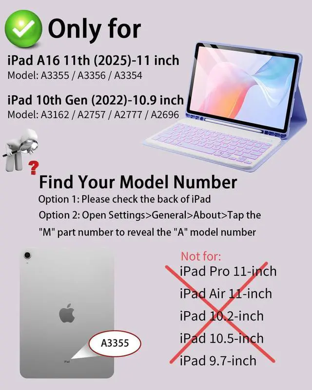 Alt view image 2 of 5 - TUNKARMOR for iPad A16 11th / 10th Generation Case with Backlit Keyboard - 7 Color Change for iPad 10th Gen 2022 & 11th Gen 2025 A16 10.9/11 inch Cover - Built-in Pencil Holder with Mouse - Purple