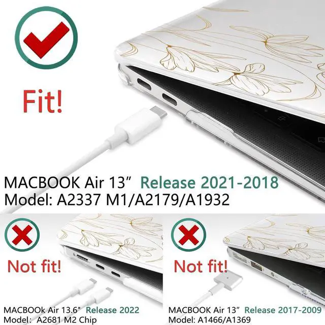 Alt view image 2 of 5 - TWOLSKOO for 2021 2020 2019 2018 MacBook Air 13 inch Case A2337 M1 A2179 A1932, Hard Shell Case with Keyboard Skin & Screen Protector for MacBook Air 13.3 inch with Retina & Touch ID, Gold Florals