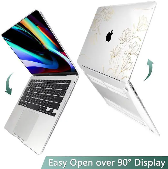 Alt view image 4 of 5 - TWOLSKOO for 2021 2020 2019 2018 MacBook Air 13 inch Case A2337 M1 A2179 A1932, Hard Shell Case with Keyboard Skin & Screen Protector for MacBook Air 13.3 inch with Retina & Touch ID, Gold Florals