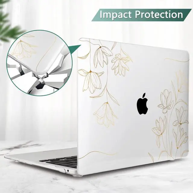 Alt view image 5 of 5 - TWOLSKOO for 2021 2020 2019 2018 MacBook Air 13 inch Case A2337 M1 A2179 A1932, Hard Shell Case with Keyboard Skin & Screen Protector for MacBook Air 13.3 inch with Retina & Touch ID, Gold Florals