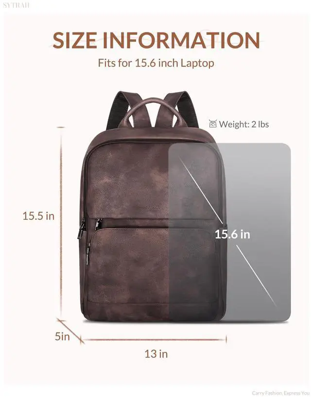 Alt view image 3 of 5 - SYTRAH Leather Backpack for Women, Vintage 15.6 inch Laptop Backpack Purse for Women, College Casual Backpacks Ladies Computer Bags for Travel Business Work Mocha Coffee