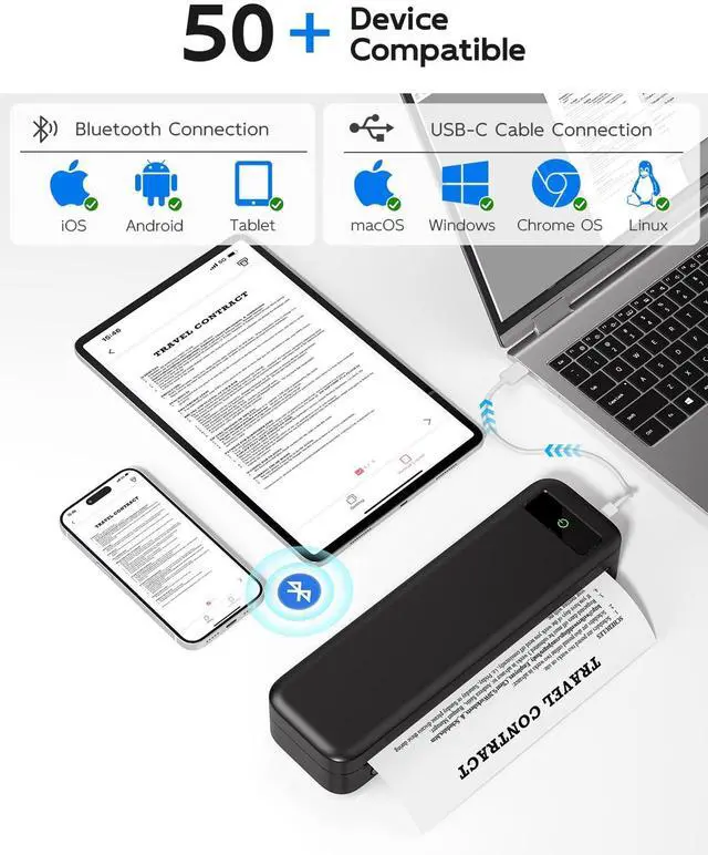 Alt view image 2 of 5 - Portable Printers Wireless for Travel, Bluetooth Inkless Thermal Printer, Support 8.5" X 11" US Letter & A4 Size, Small Mobile Printer with Carry Case, Compatible with Phone Laptop for Office Car Home