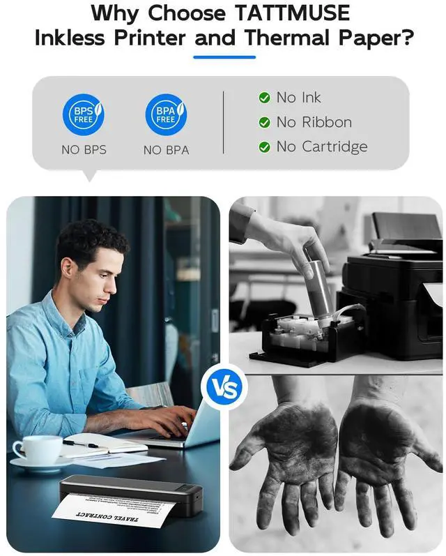 Alt view image 3 of 5 - Portable Printers Wireless for Travel, Bluetooth Inkless Thermal Printer, Support 8.5" X 11" US Letter & A4 Size, Small Mobile Printer with Carry Case, Compatible with Phone Laptop for Office Car Home