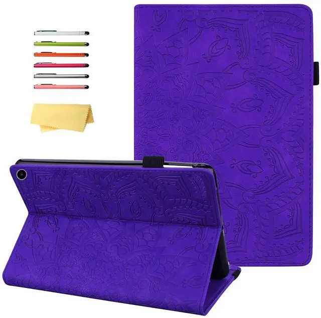 Main image of UUcovers 10.1" Case for Kindle Fire HD 10 (Only Fits 11th Gen,2021 Release) & Fire HD 10 Plus (11th Gen) with Pencil Holder [Auto Sleep/Wake] Folio Stand Embossed Flower PU Leather TPU Cover, Purple