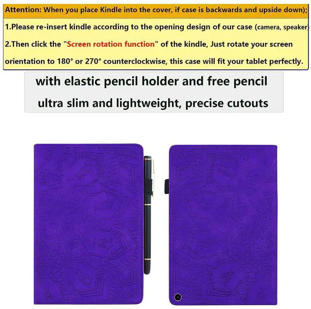 Alt view image 3 of 5 - UUcovers 10.1" Case for Kindle Fire HD 10 (Only Fits 11th Gen,2021 Release) & Fire HD 10 Plus (11th Gen) with Pencil Holder [Auto Sleep/Wake] Folio Stand Embossed Flower PU Leather TPU Cover, Purple