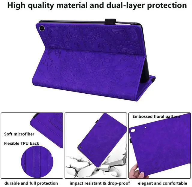 Alt view image 5 of 5 - UUcovers 10.1" Case for Kindle Fire HD 10 (Only Fits 11th Gen,2021 Release) & Fire HD 10 Plus (11th Gen) with Pencil Holder [Auto Sleep/Wake] Folio Stand Embossed Flower PU Leather TPU Cover, Purple