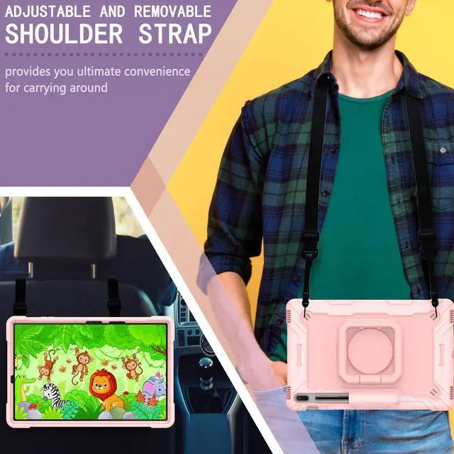 Alt view image 5 of 5 - UUcovers Stand Case for Samsung Galaxy Tab S8 Plus 2022/Tab S7 FE 5G 2021/Tab S7 Plus 2020 Case 12.4 inch 360 Degree Rotating Kickstand,with Hand/Shoulder Strap Rugged Shockproof Cover, Rose Gold