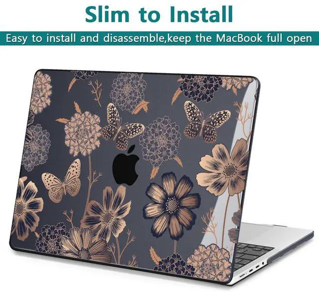 Alt view image 3 of 5 - Teryeefi Case for for MacBook Pro 14 Inch M4 M3 M2 M1 (2021 2023 2024 Released) with Keyboard Cover & Screen Protector & OTG Adapter, Flower & Butterfly