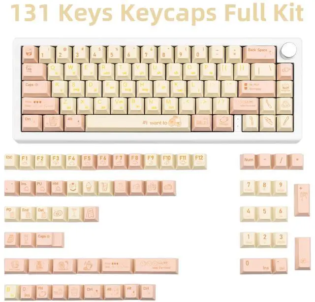 Alt view image 2 of 5 - TIMSEKER 131 Keys Custom Yellow PBT Keycap, Dye Sublimation Cherry Profile, Creamy Keyboard Caps for Cherry MX Switches ANSI Layout Mechanical Gaming Keyboard