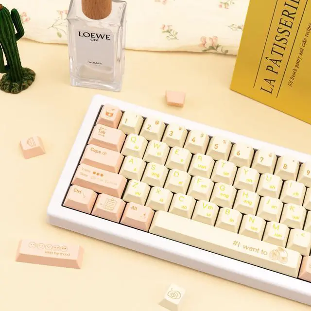 Alt view image 4 of 5 - TIMSEKER 131 Keys Custom Yellow PBT Keycap, Dye Sublimation Cherry Profile, Creamy Keyboard Caps for Cherry MX Switches ANSI Layout Mechanical Gaming Keyboard