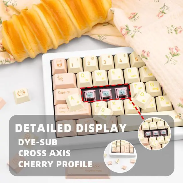 Alt view image 3 of 5 - TIMSEKER 131 Keys Custom Yellow PBT Keycap, Dye Sublimation Cherry Profile, Creamy Keyboard Caps for Cherry MX Switches ANSI Layout Mechanical Gaming Keyboard