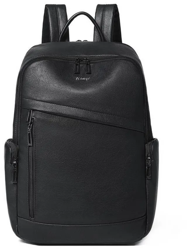 Main image of tiamyi Travel Leather Backpack for Women 15.6 Inch Laptop Fashion Back pack for Work College,Black