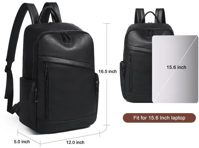 Alt view image 3 of 5 - tiamyi Travel Leather Backpack for Women 15.6 Inch Laptop Fashion Back pack for Work College,Black