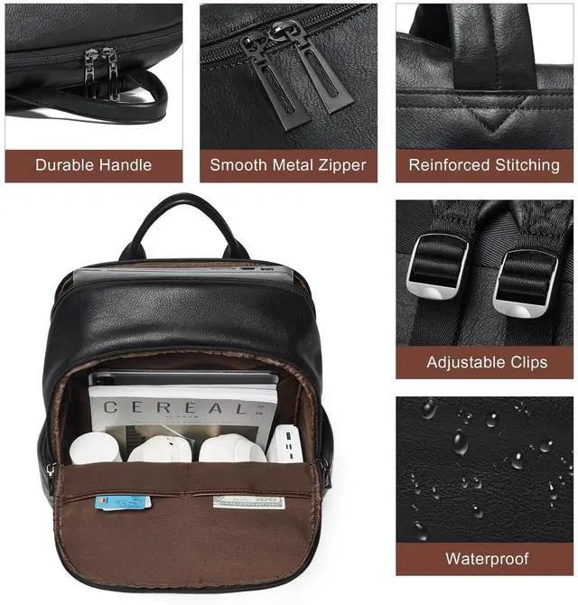 Alt view image 5 of 5 - tiamyi Travel Leather Backpack for Women 15.6 Inch Laptop Fashion Back pack for Work College,Black