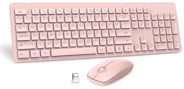 Main image of Wireless Keyboard and Mouse Comb, VEILZOR 2.4G Ultra-Slim USB Keyboard Mouse Set, Water-Dropping Keycaps, 12 Shortcuts, Wireless Keyboard for PC Laptop Windows XP/7/8/10, Vista, Mac, Pink