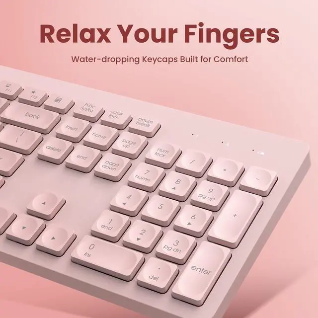 Alt view image 2 of 5 - Wireless Keyboard and Mouse Comb, VEILZOR 2.4G Ultra-Slim USB Keyboard Mouse Set, Water-Dropping Keycaps, 12 Shortcuts, Wireless Keyboard for PC Laptop Windows XP/7/8/10, Vista, Mac, Pink