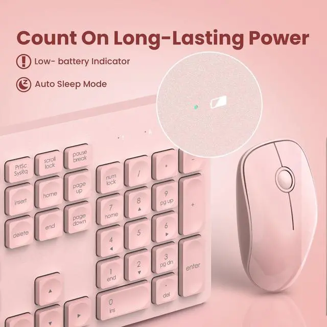 Alt view image 5 of 5 - Wireless Keyboard and Mouse Comb, VEILZOR 2.4G Ultra-Slim USB Keyboard Mouse Set, Water-Dropping Keycaps, 12 Shortcuts, Wireless Keyboard for PC Laptop Windows XP/7/8/10, Vista, Mac, Pink