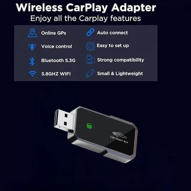 Alt view image 2 of 5 - 2025 Wireless CarPlay Adapter,Compatible with iPhone iOS 10+, Plug & Play, No Lag, Converts Wired to Wireless, Dual-Band Wi-Fi 2.4/5.8GHz & Bluetooth for Smooth Connection, for Cars 2015+