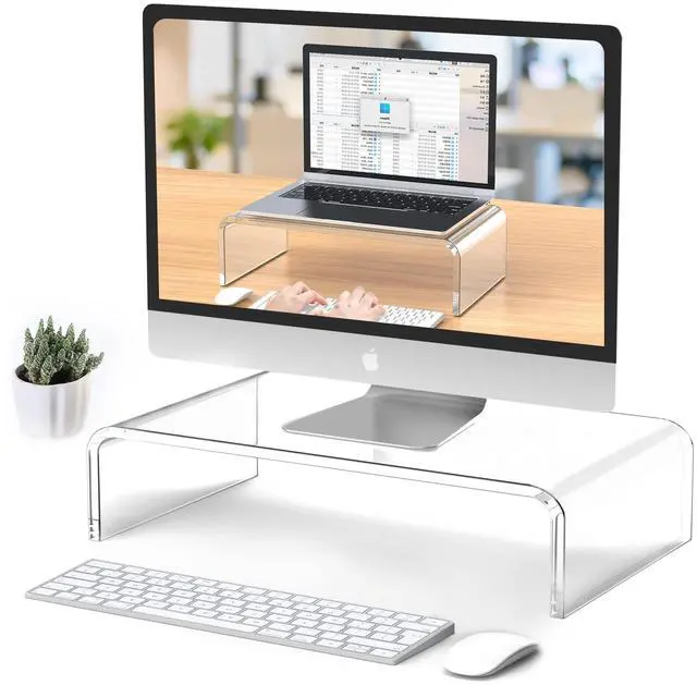 Main image of Beimu Acrylic Monitor Stand Riser Clear Laptop Stand for Desk Acrylic Monitor Riser for Desk Accessories Aesthetic Laptop Riser Clear Computer Stand White Office Supplies for Women Essentials