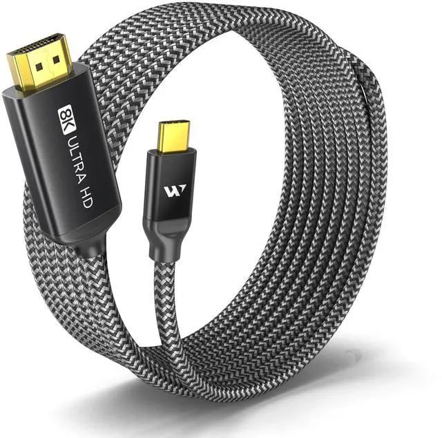 Main image of WARRKY USB C to HDMI 2.1 Cable 8K@60Hz, 4K@240Hz/120Hz,[Gold-Plated Plug, Aluminum Case]48Gbps,HDCP2.3,Compatible with Thunderbolt 3/4/5, USB4, iPhone 16/15, MacBook Pro/Air, Galaxy S24, Dell,XPS,10FT