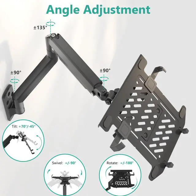 Alt view image 3 of 5 - WALI Laptop Wall Mount, Full Motion Adjustable Laptop Arm Fits 10 to 17inch Notebook, Monitor Wall Mount for 17 to 32inch Computer Screen, Holds up to 15.4-22lbs(GSWM001LP), Black