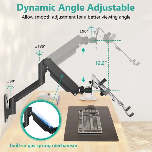 Alt view image 4 of 5 - WALI Laptop Wall Mount, Full Motion Adjustable Laptop Arm Fits 10 to 17inch Notebook, Monitor Wall Mount for 17 to 32inch Computer Screen, Holds up to 15.4-22lbs(GSWM001LP), Black
