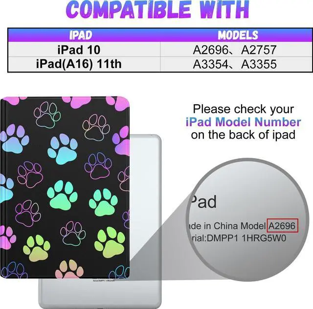 Alt view image 2 of 5 - Uppuppy for iPad 10th Generation Case 10.9 Inch, for iPad 11th(A16) 2025 Girls Cute Kids Women Folio Cover Pencil Holder Dog Paw Print Cool Design Funny Kawaii Teens Tablet Cases for Apple 10/11