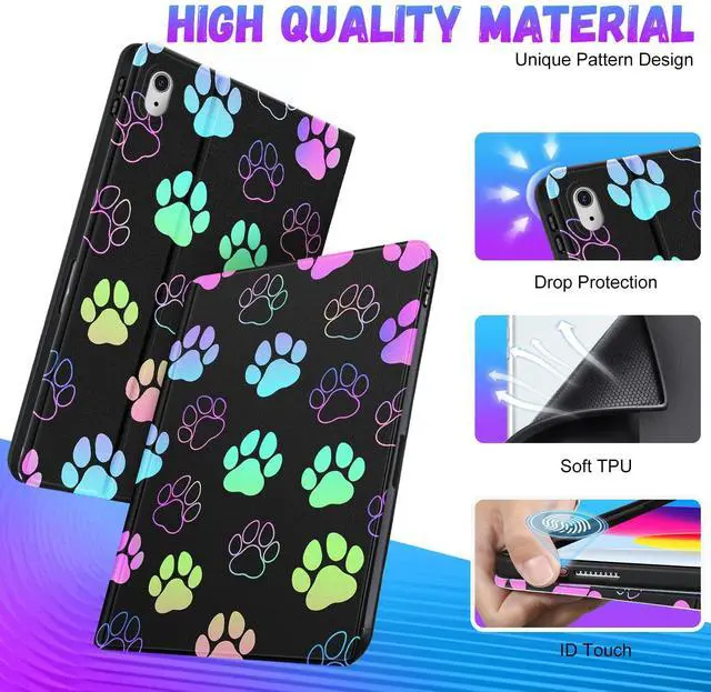 Alt view image 3 of 5 - Uppuppy for iPad 10th Generation Case 10.9 Inch, for iPad 11th(A16) 2025 Girls Cute Kids Women Folio Cover Pencil Holder Dog Paw Print Cool Design Funny Kawaii Teens Tablet Cases for Apple 10/11