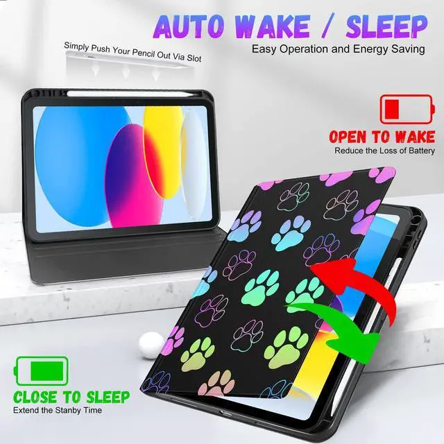 Alt view image 5 of 5 - Uppuppy for iPad 10th Generation Case 10.9 Inch, for iPad 11th(A16) 2025 Girls Cute Kids Women Folio Cover Pencil Holder Dog Paw Print Cool Design Funny Kawaii Teens Tablet Cases for Apple 10/11