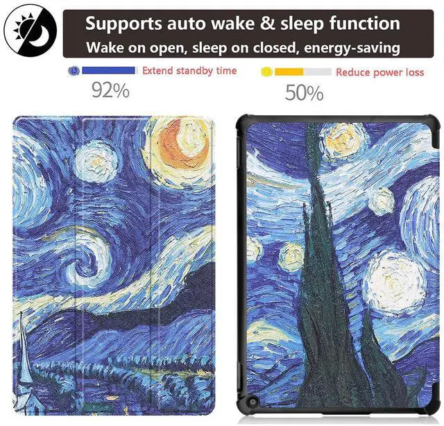 Alt view image 3 of 4 - UUcovers Folio Case for  Kindle Fire HD 10/10 Plus (only Fits 11th Generation, 2021 Release) 10.1" PU Leather Trifold Stand Hard Back Shockproof Cover with Auto Wake/Sleep,Van Gogh Starry Night